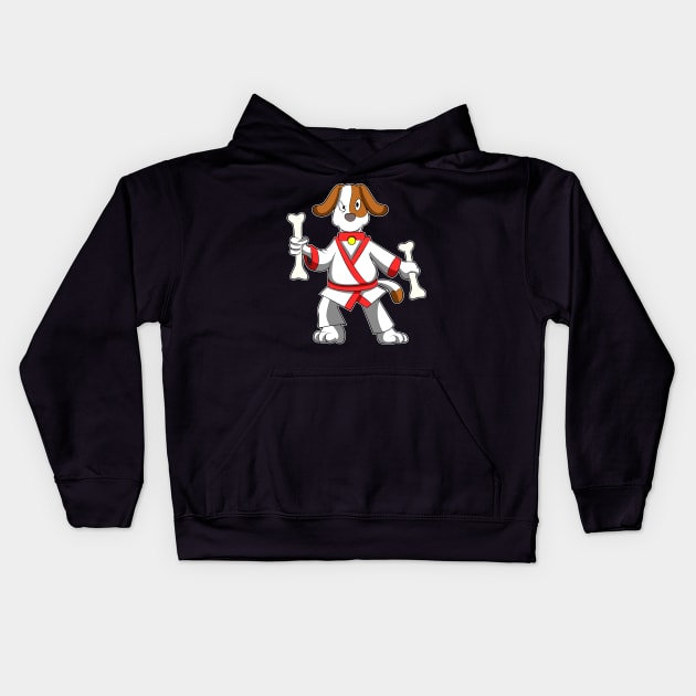 Dog at Martial arts Karate with Bone Kids Hoodie by Markus Schnabel